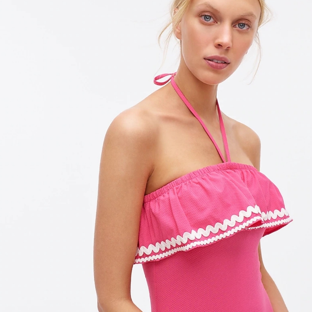 J.Crew Ruffle Bandeau One-piece Pink Swimsuit - Picture 2 of 4